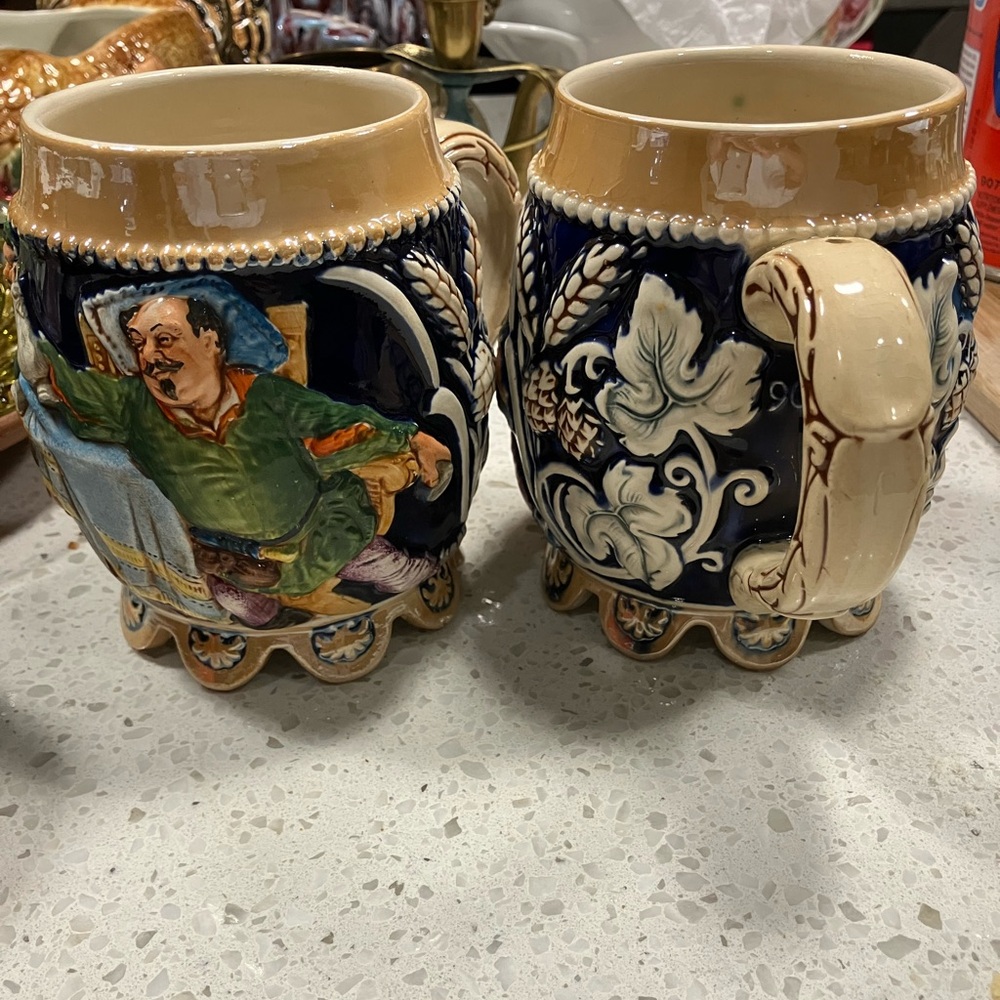 Vintage German Beer Steins with Colorful Design